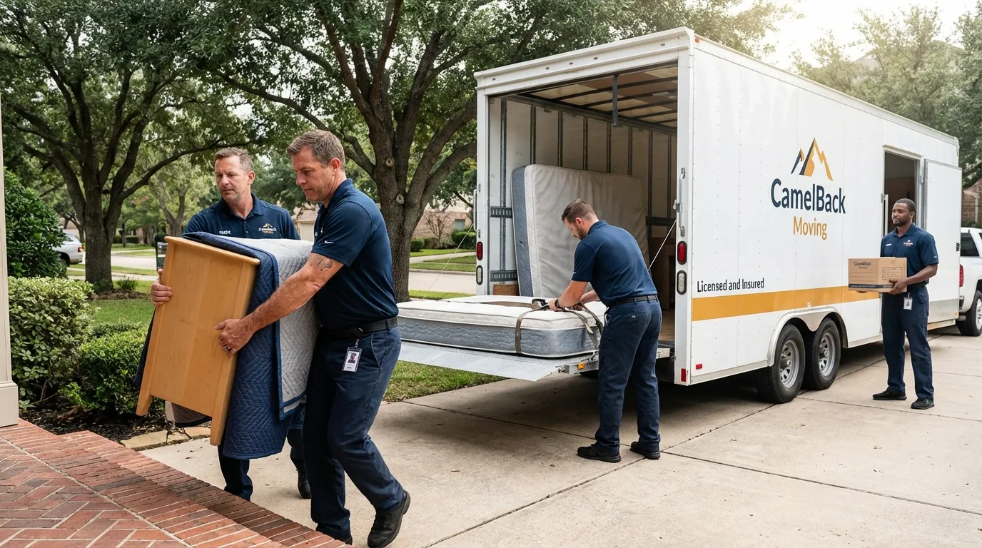 Crew loading residential truck for cross-state move from North Haven, CT
