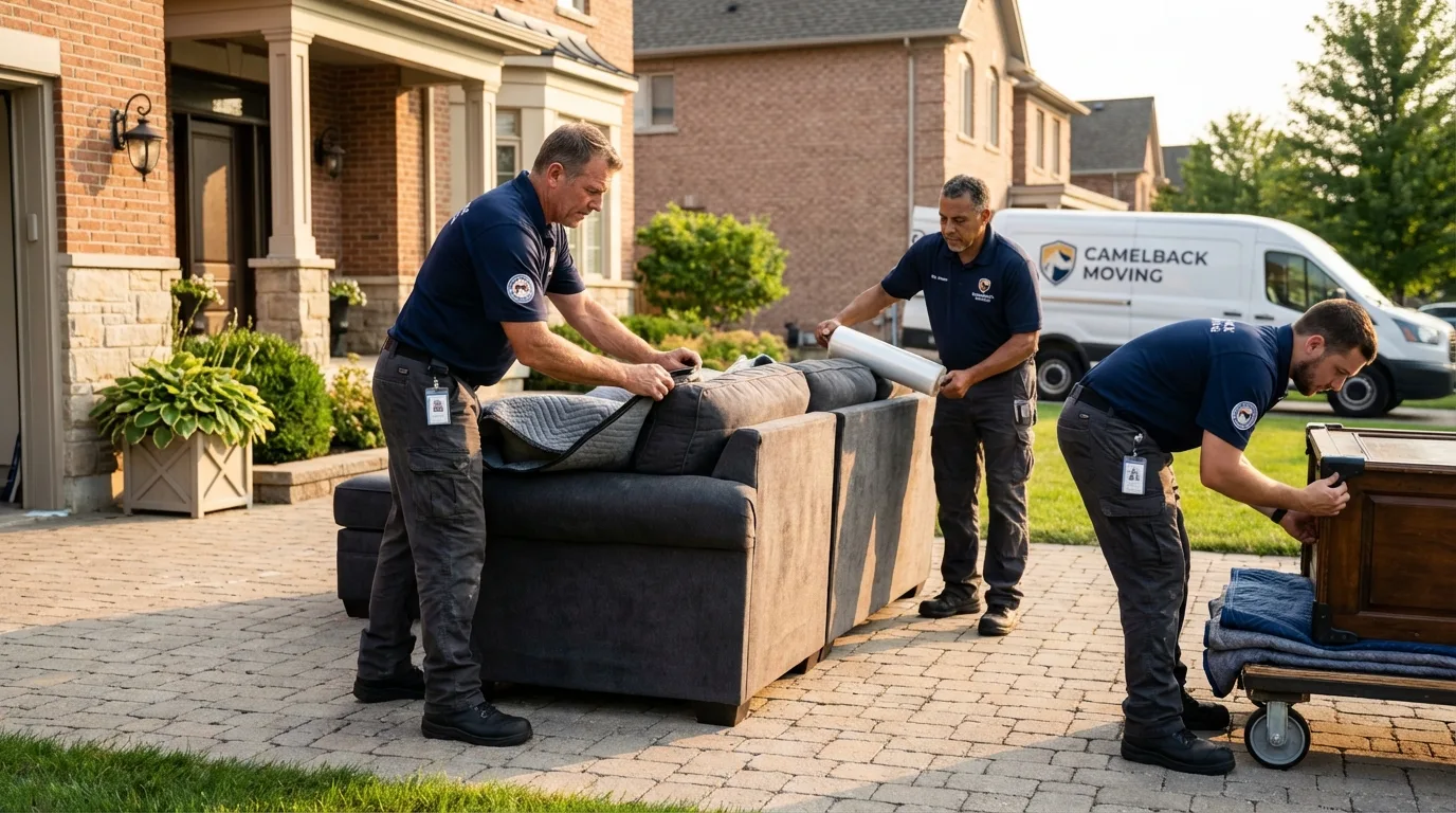 Large estate moving crew wrapping furniture in North Haven, CT